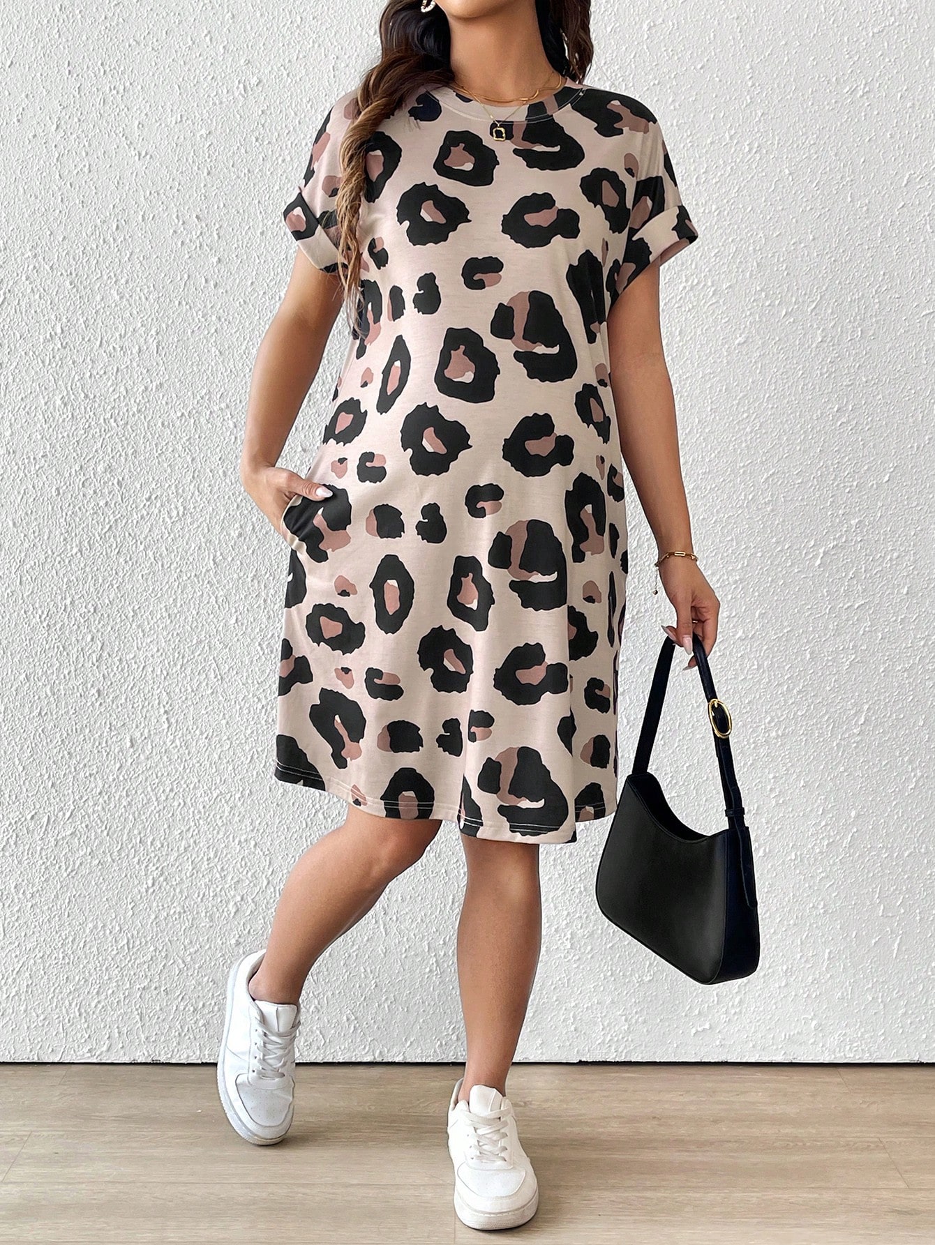 Rochie cu mâneci scurte cu imprimeu leopard pentru femei gravide rochie de maternitate