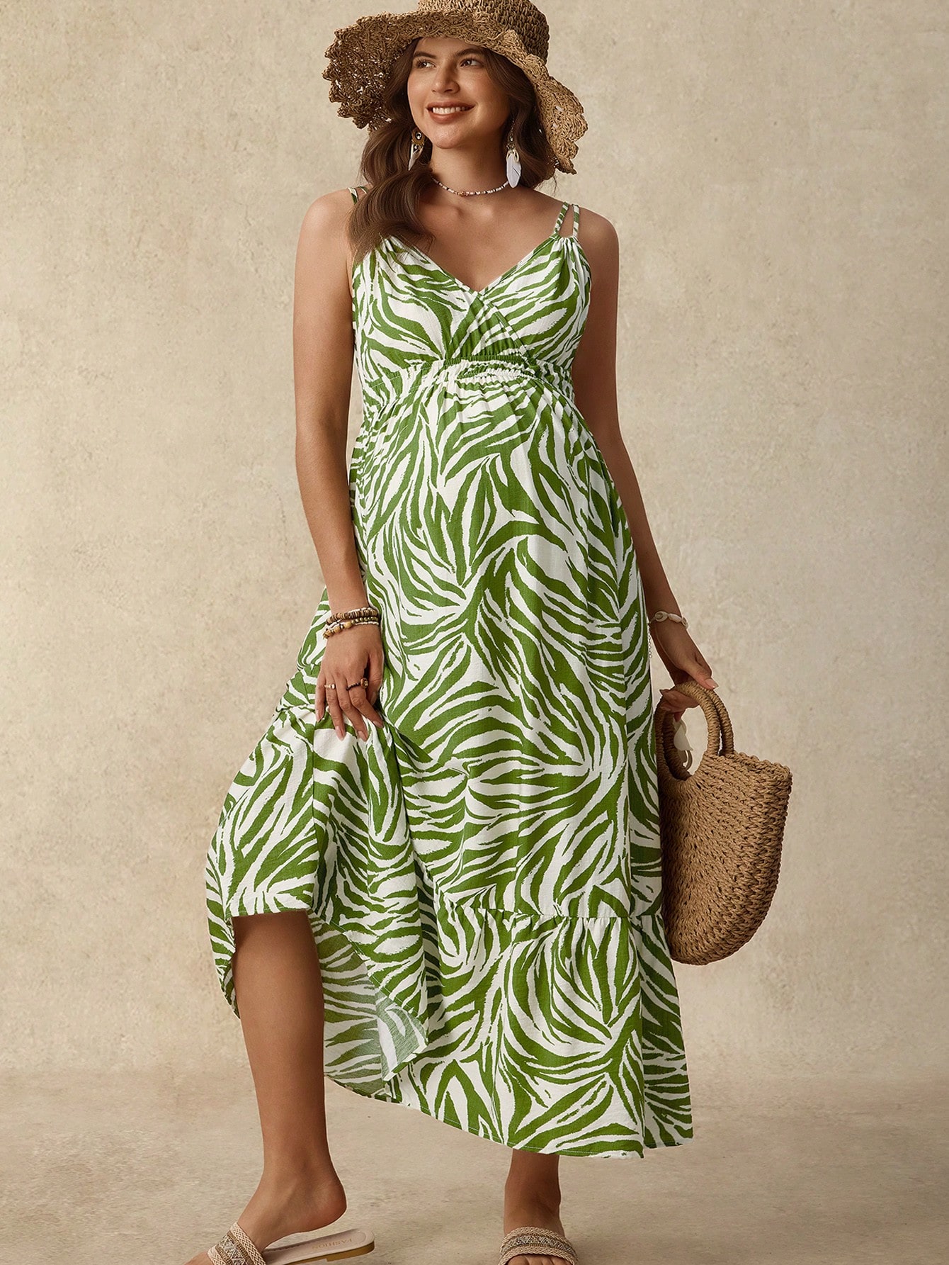 Boho mama mammakjole barselsferie casual all-over print spaghettistroppkjole sommerkjole mammakjole damekjole sommerkjole damekjole ferie ferieantrekk
