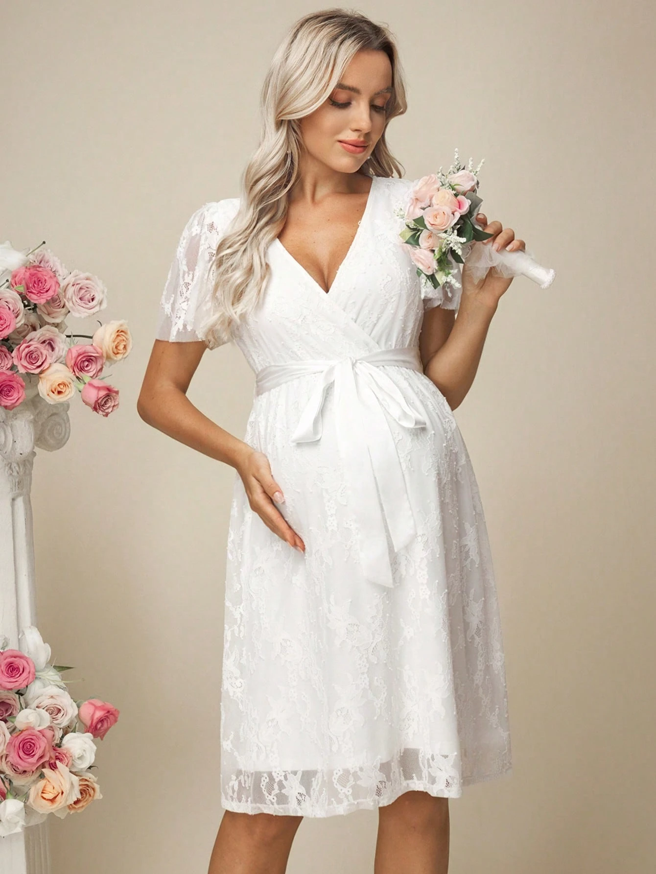Rochie de maternitate dantelă îmbinare mânecă volan rochie elegantă rochie de mireasă rochie de maternitate rochie de maternitate baby shower maternitate rochie de mireasă invitat elegant