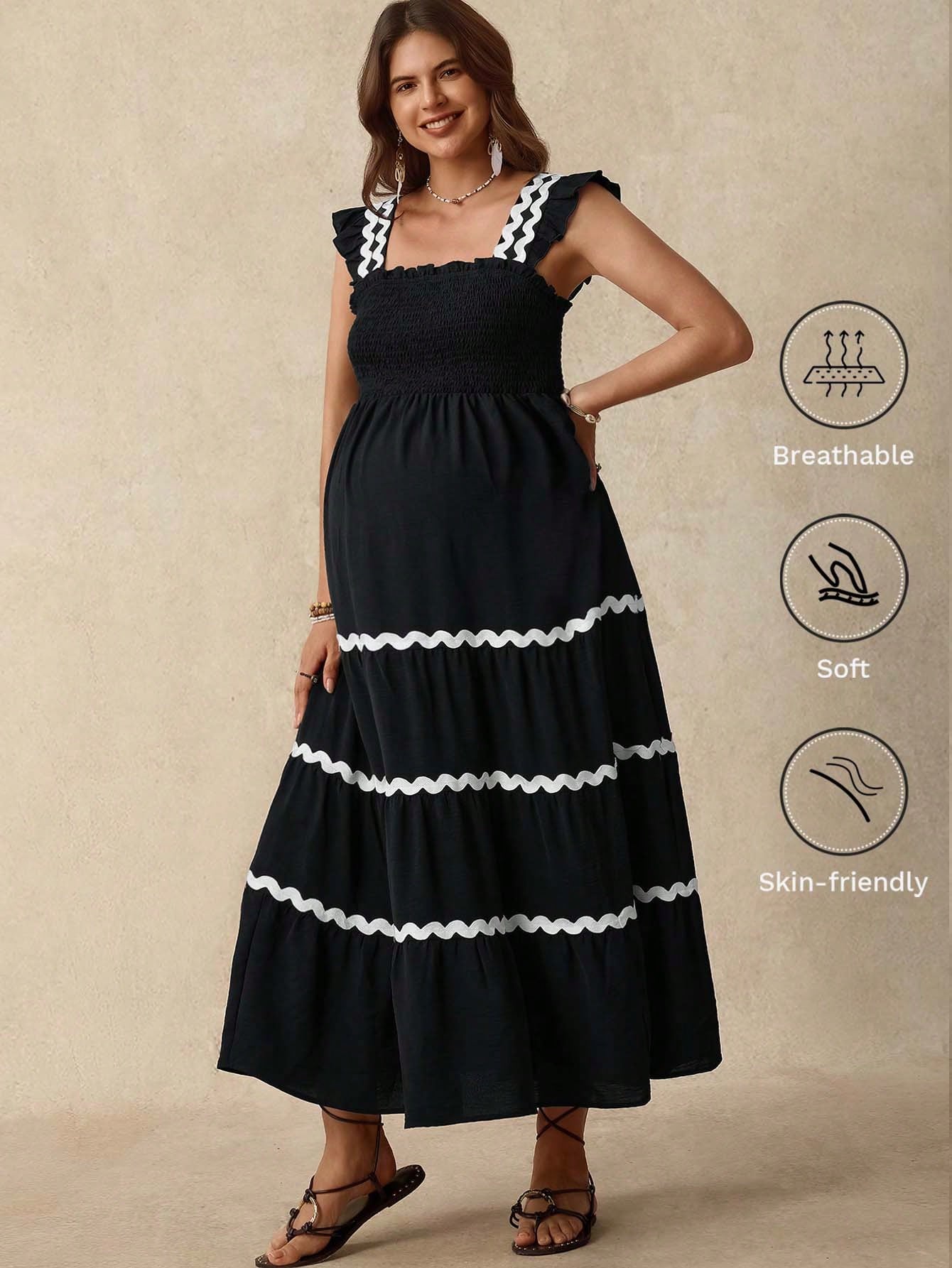 Boho mama maternity casual splice color band dress bryllupsgjestekjole ferieantrekk bursdagskjoler for gravide sommer
