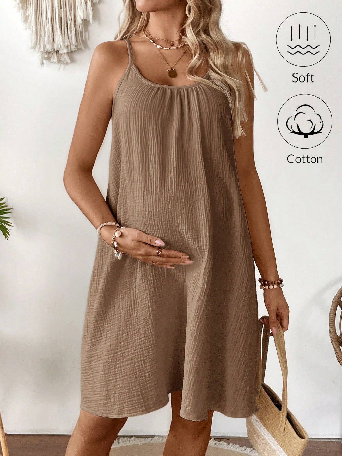 Gravid sommer casual ensfarget slyngekjole barselkjole for gravide