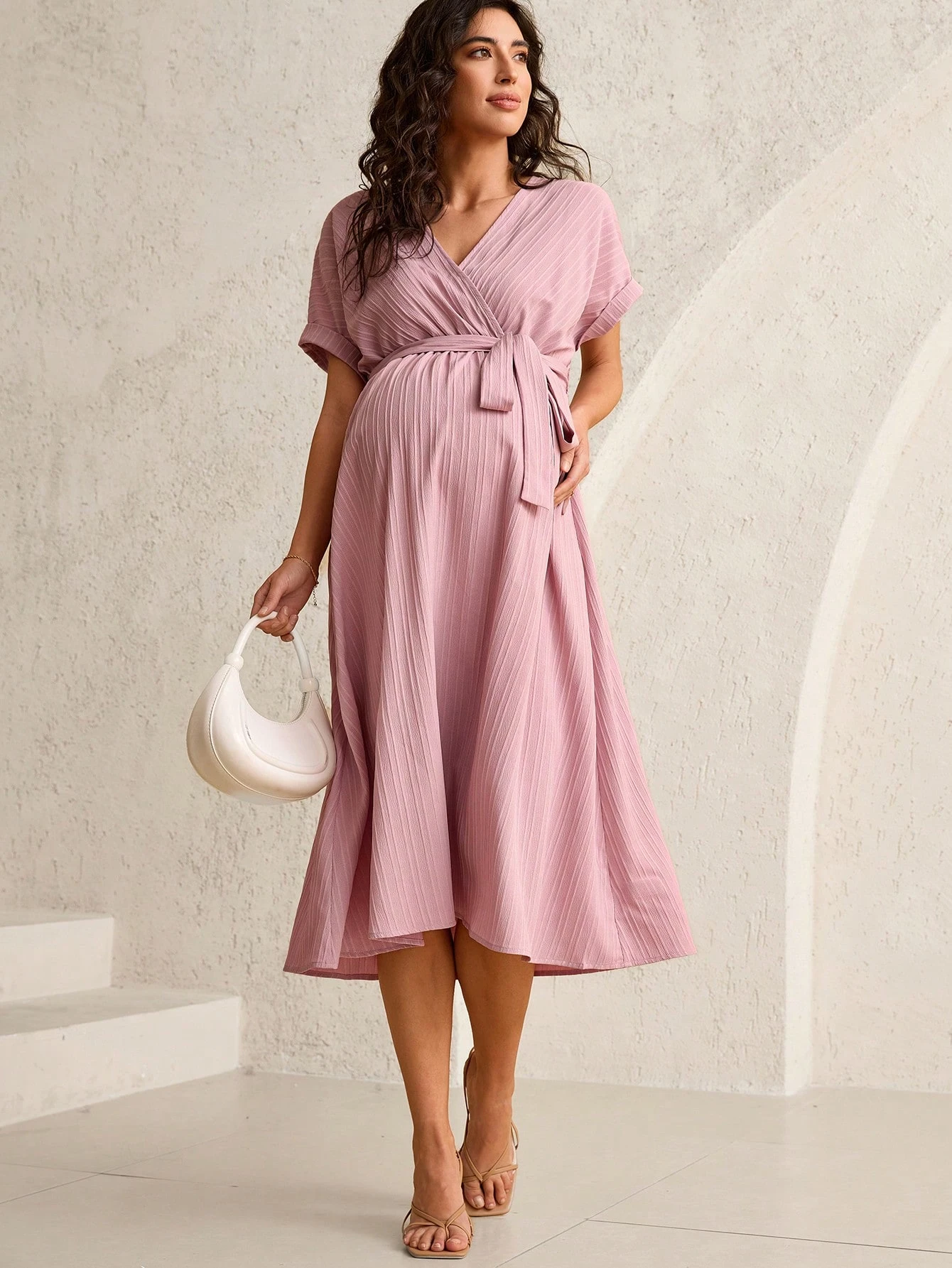 Rochie de maternitate casual de culoare solidă cu mâneci batwing, rochii elegante de vară pentru femei îmbrăcăminte pentru femei rochii de vară rochii de maternitate pentru femei