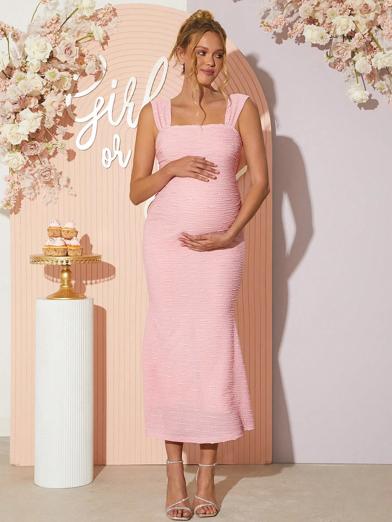 Rochie sirenă elegantă de maternitate texturată de culoare solidă, rochie de dezvăluire a genului, rochie de duș pentru copil, rochie de maternitate