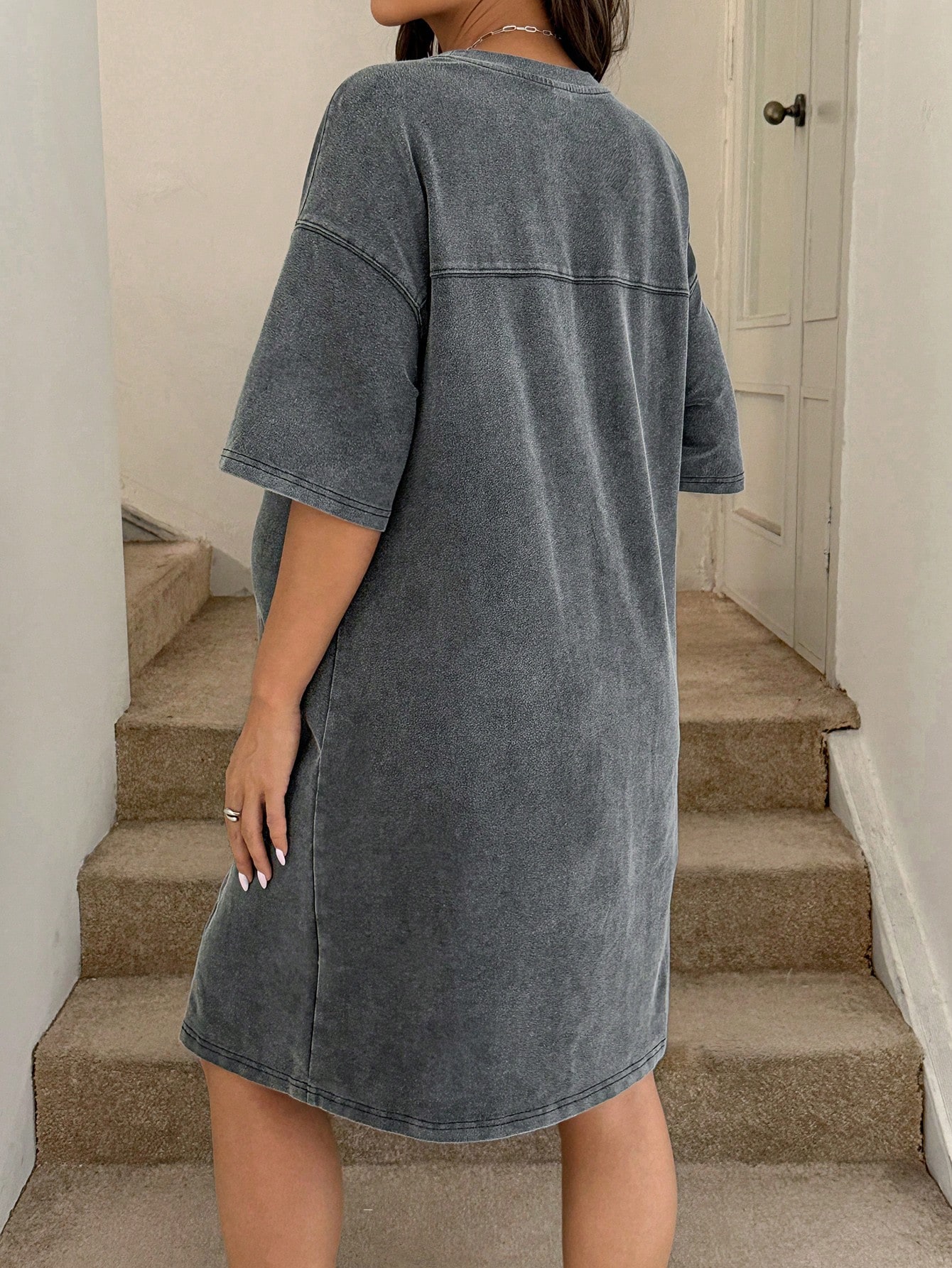 Rochie de maternitate culoare solidă picătură umăr rotund gât distressed casual rochie de vară y2k haine