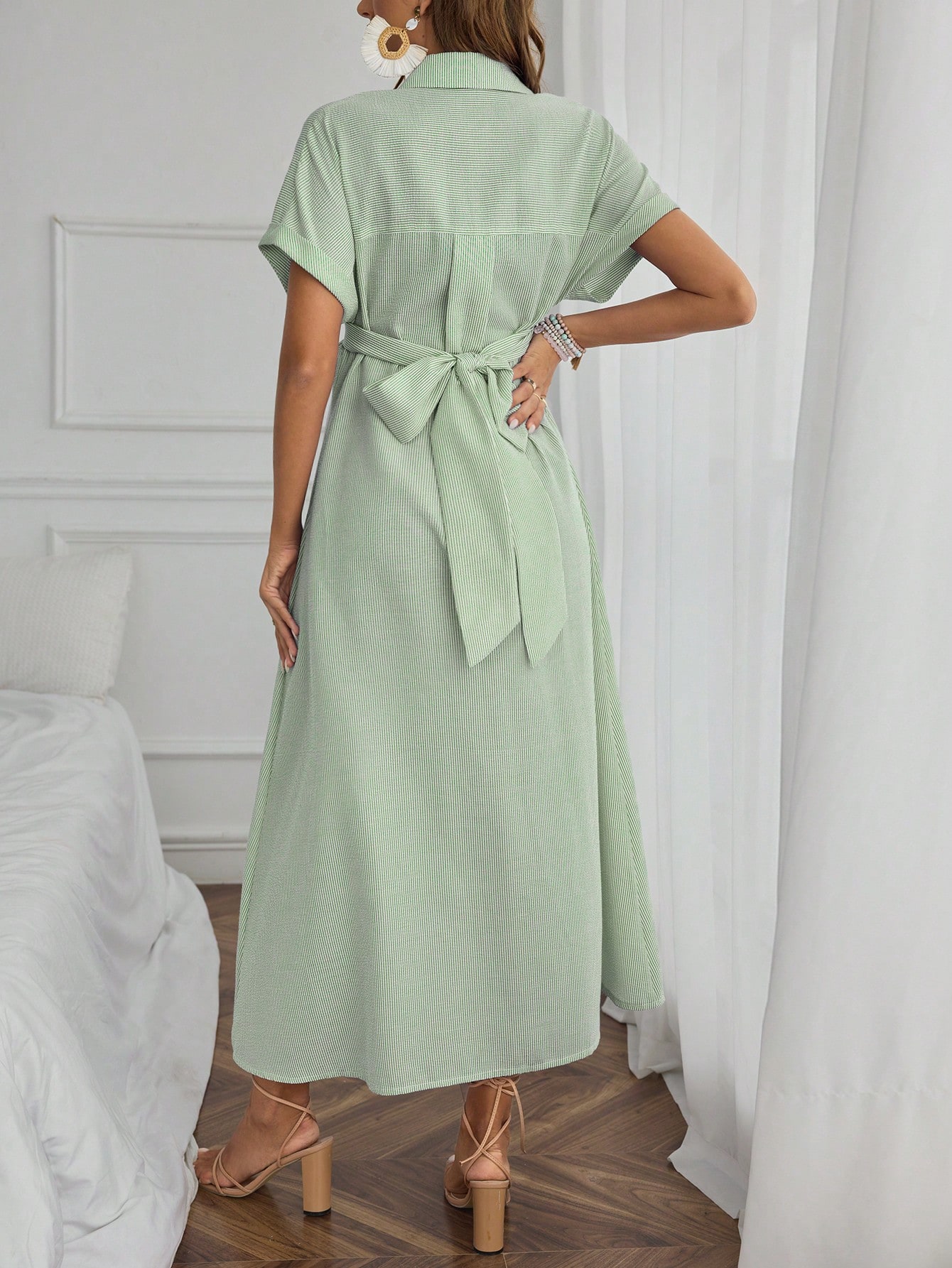 Femeile gravide casual & afaceri culoare solidă răsucire batwing maneca buton față cămașă rochie rochie de maternitate