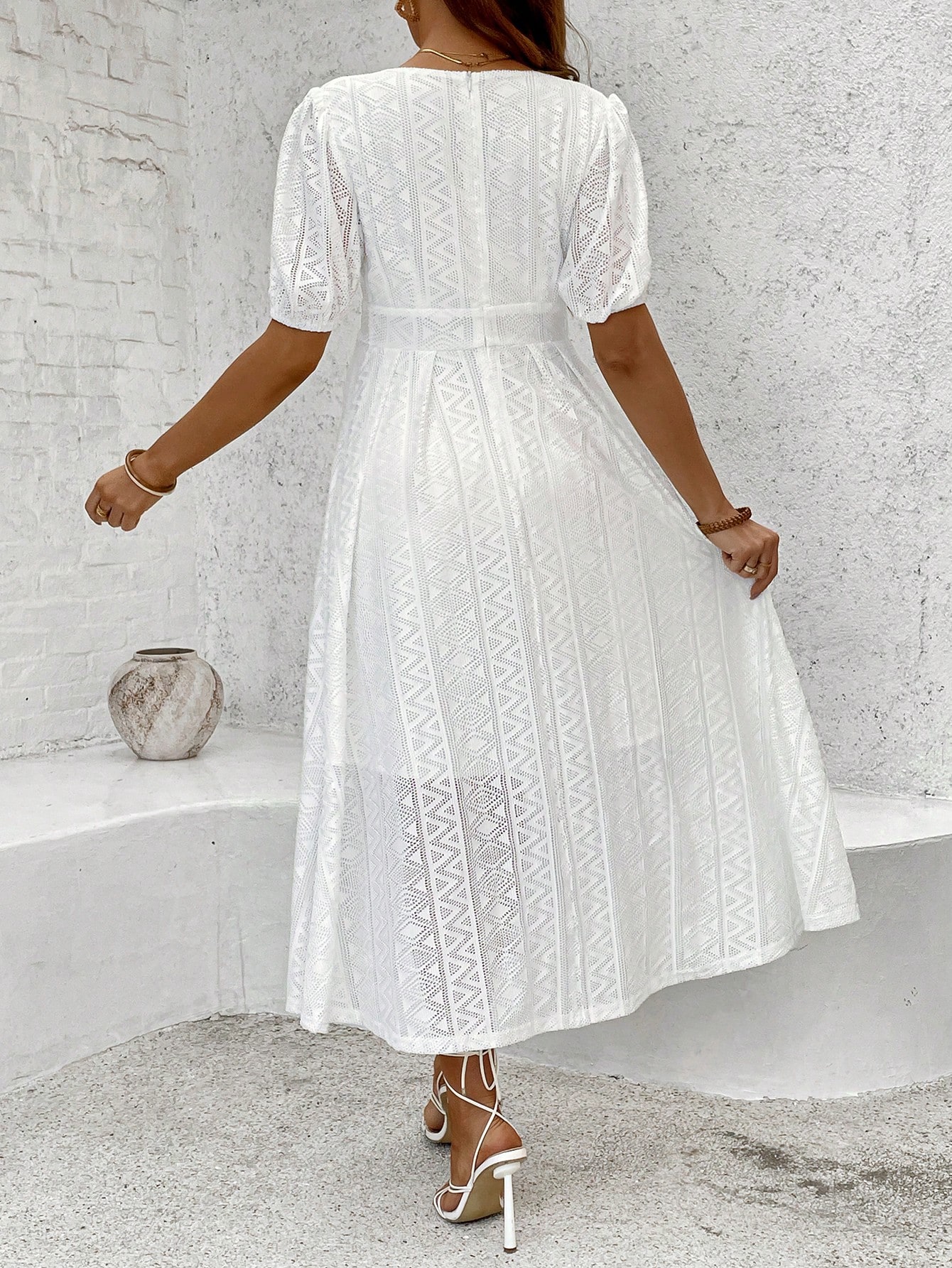 Femei gravide gol geometric v-neck puff maneca rochie elegantă ținute de vară rochie de maternitate pentru femei
