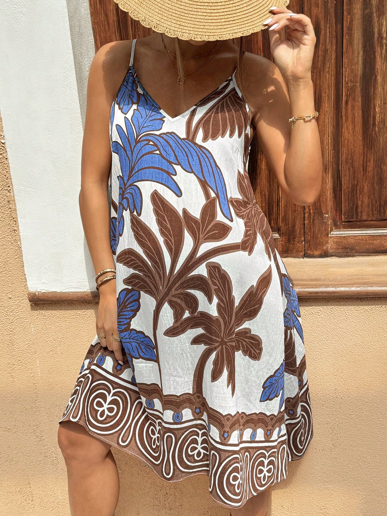 Imprimeu cu plante tropicale rochie casual de maternitate lejeră fără mâneci sundress