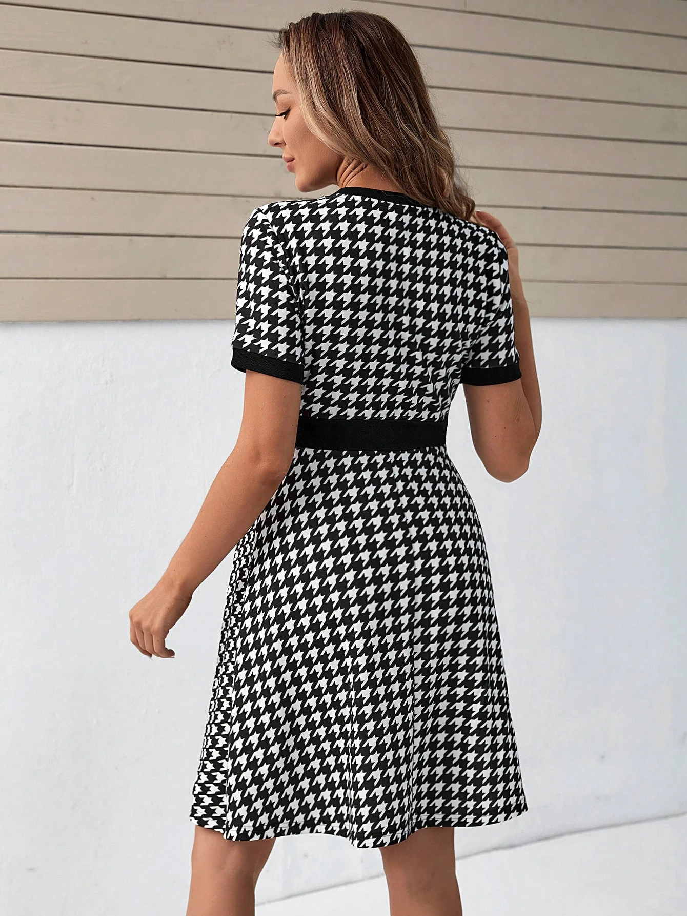 Rochie pentru gravide cu imprimeu houndstooth rochie cu nasturi în față