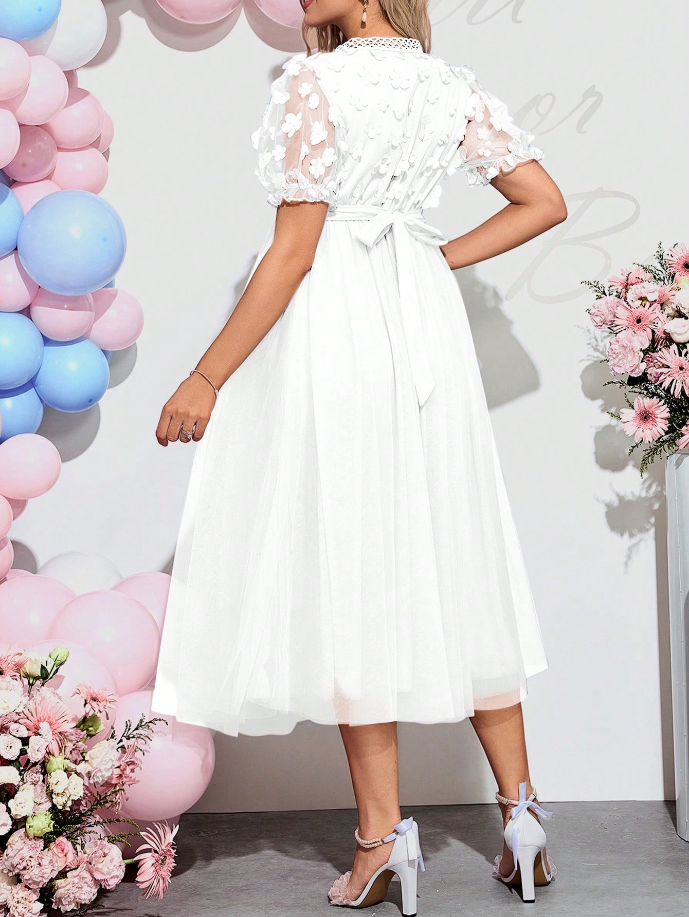Gender reveal dress maternitate v-neck sheer mesh contrast rochie cu mânecă scurtă, perfectă pentru vacanță petrecere baby shower