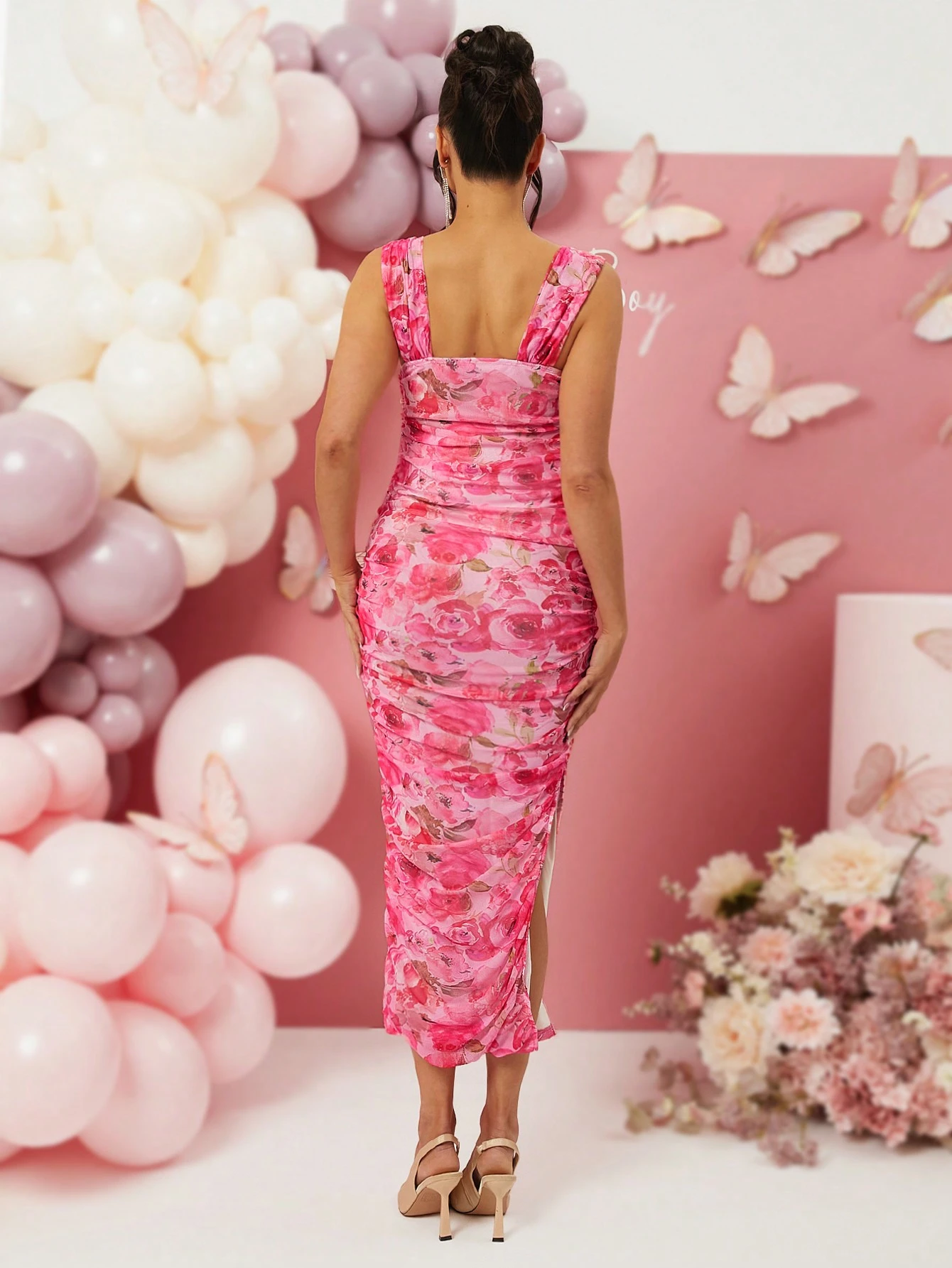 Rochie tipărită mulată pentru maternitate, potrivită pentru petrecerea de baby shower, dezvăluirea genului, Ziua Îndrăgostiților