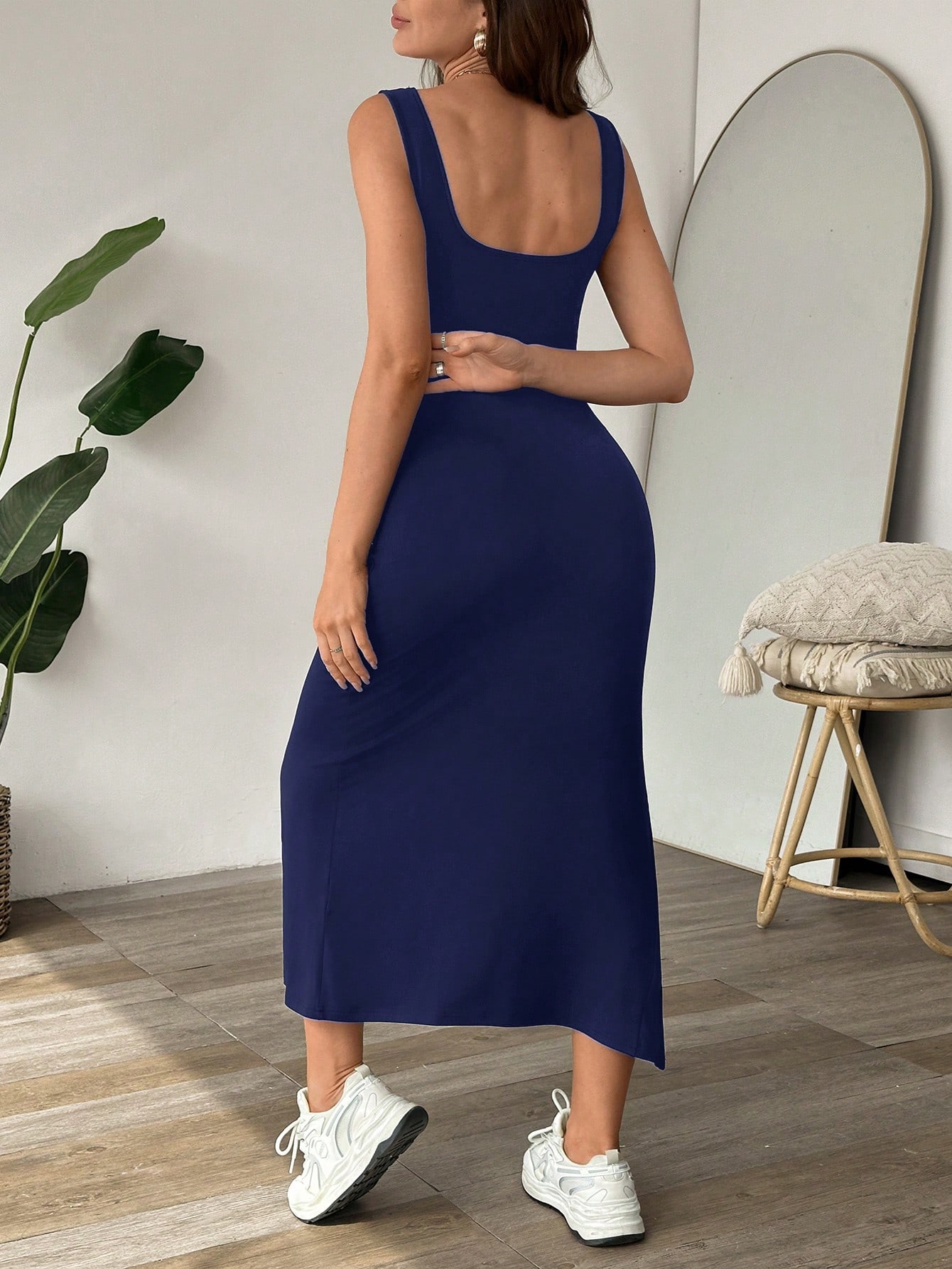 Plus size egyszínű egyszínű hosszú hasított hátú bodycon kismamaruha
