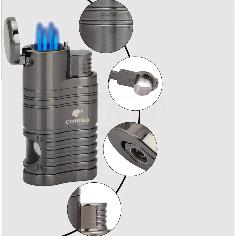 COHIBA Feuerzeug 4-strahlige Flamme und Zigarrenschneider