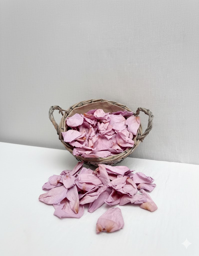 Večné ružové okvetné lístky v odtieni fialovej