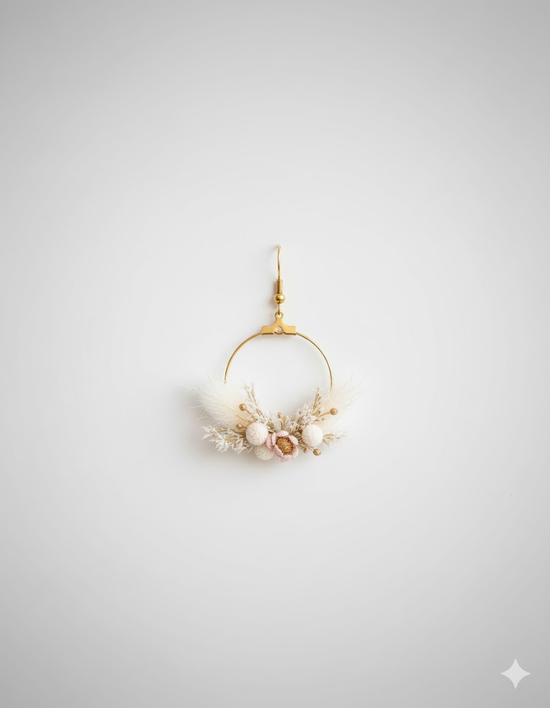 Náušnice zo sušených kvetov v nude farbe