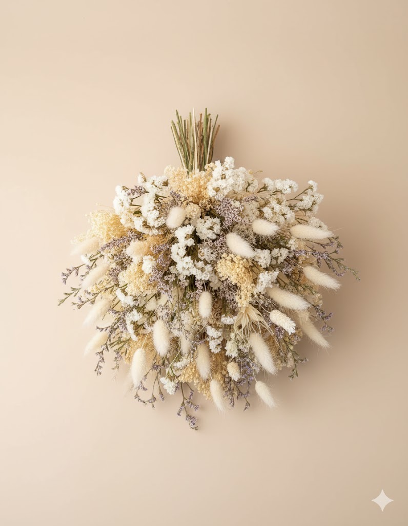 Sušená kytica v slonovinovej farbe