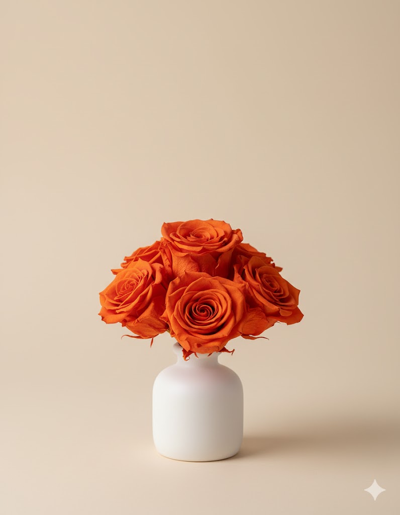 6 oranžových konzervovaných ruží