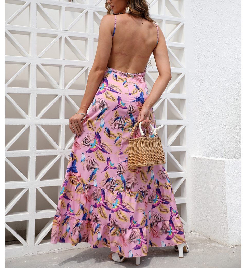 Bohemian Bare Back Floral Maxi Dress