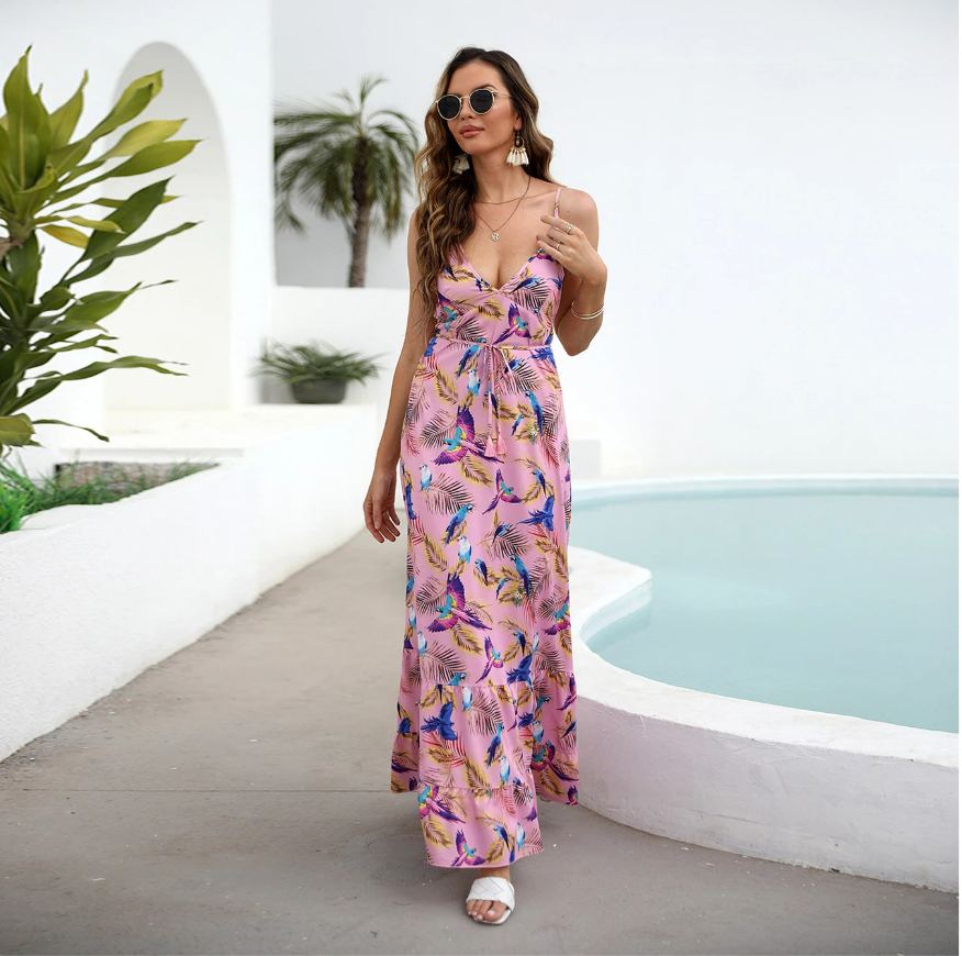 Bohemian Bare Back Floral Maxi Dress