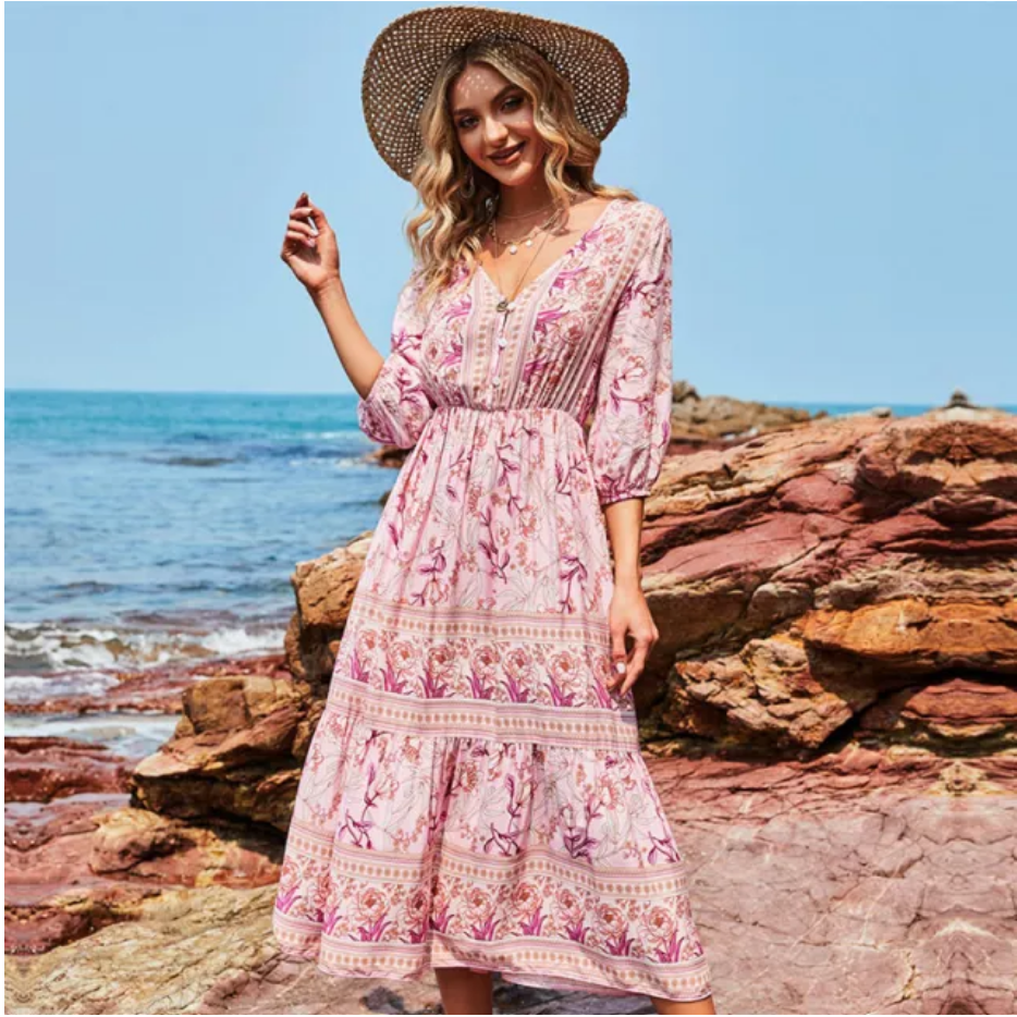 Mi-Long Bohemian Flower Dress