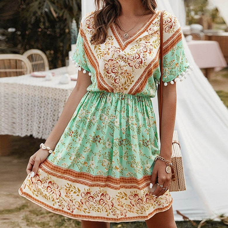 Boho blomstret kjole