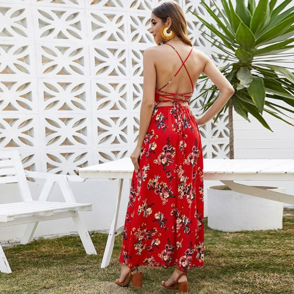 Virágos Halter Maxi ruha