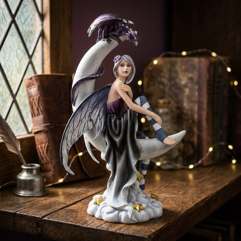 Velika vila polumjeseca s pratiocem zmajem, izložbena figurica ukrasna statu… Velika vila polumjeseca s pratiocem zmajem, izložbena figurica ukrasna statu…