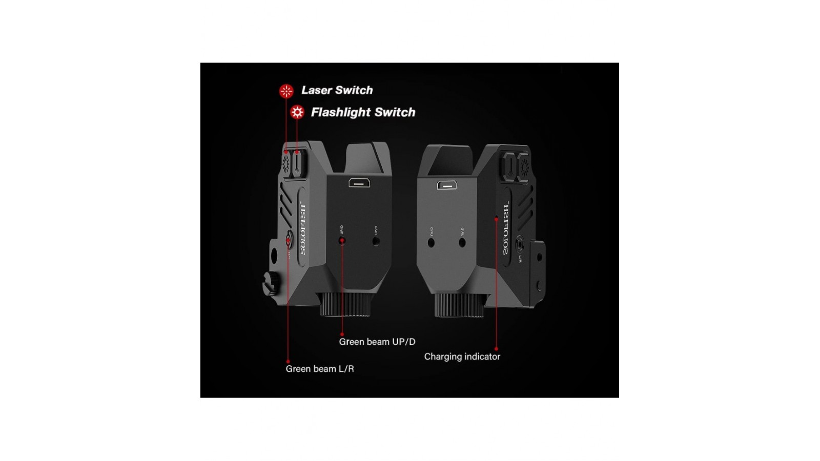 Lampă și laser dual verde și roșu tactic și de apărare