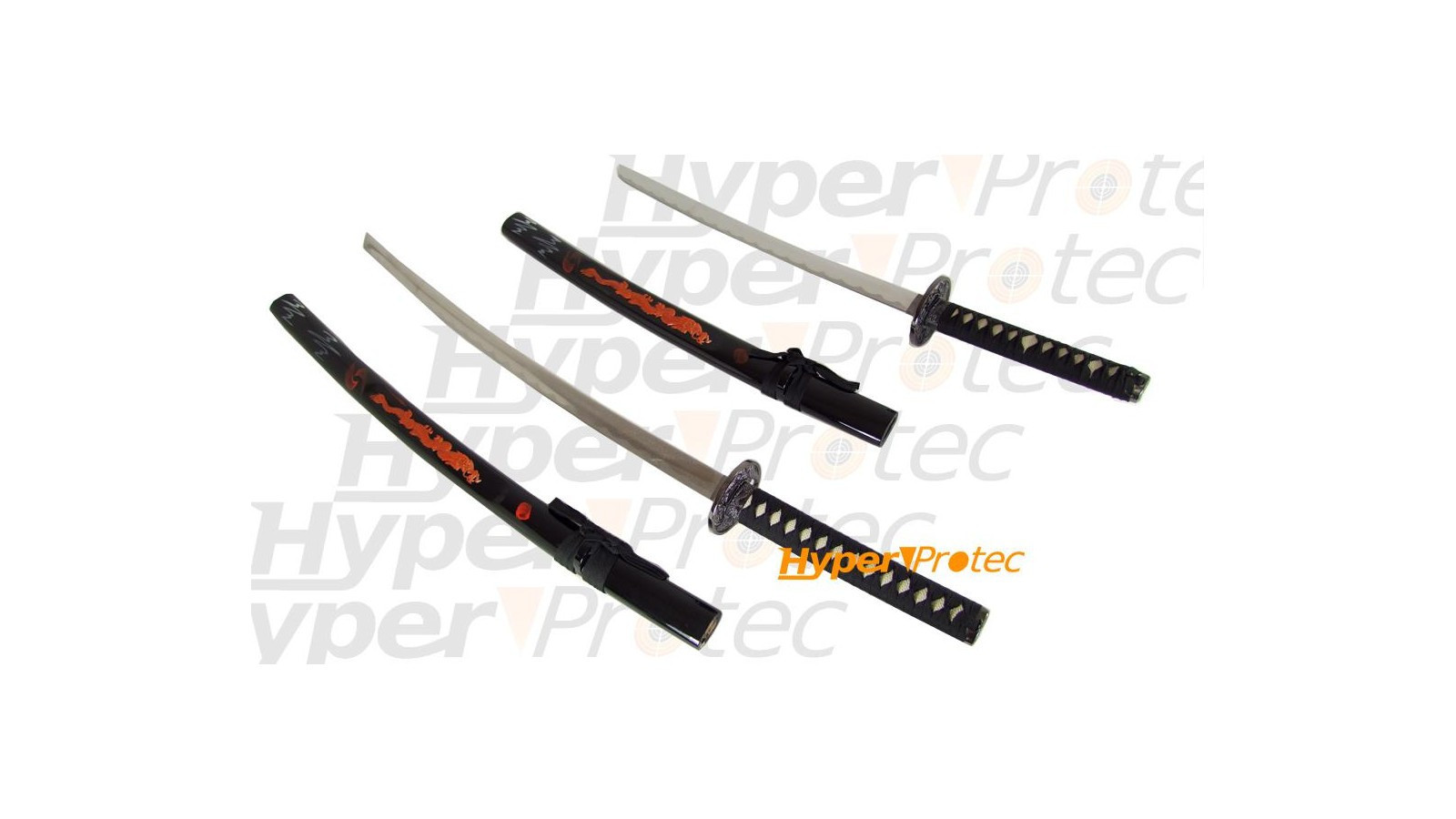 Daisho katana și wakizashi - saya negru cu dragon roșu