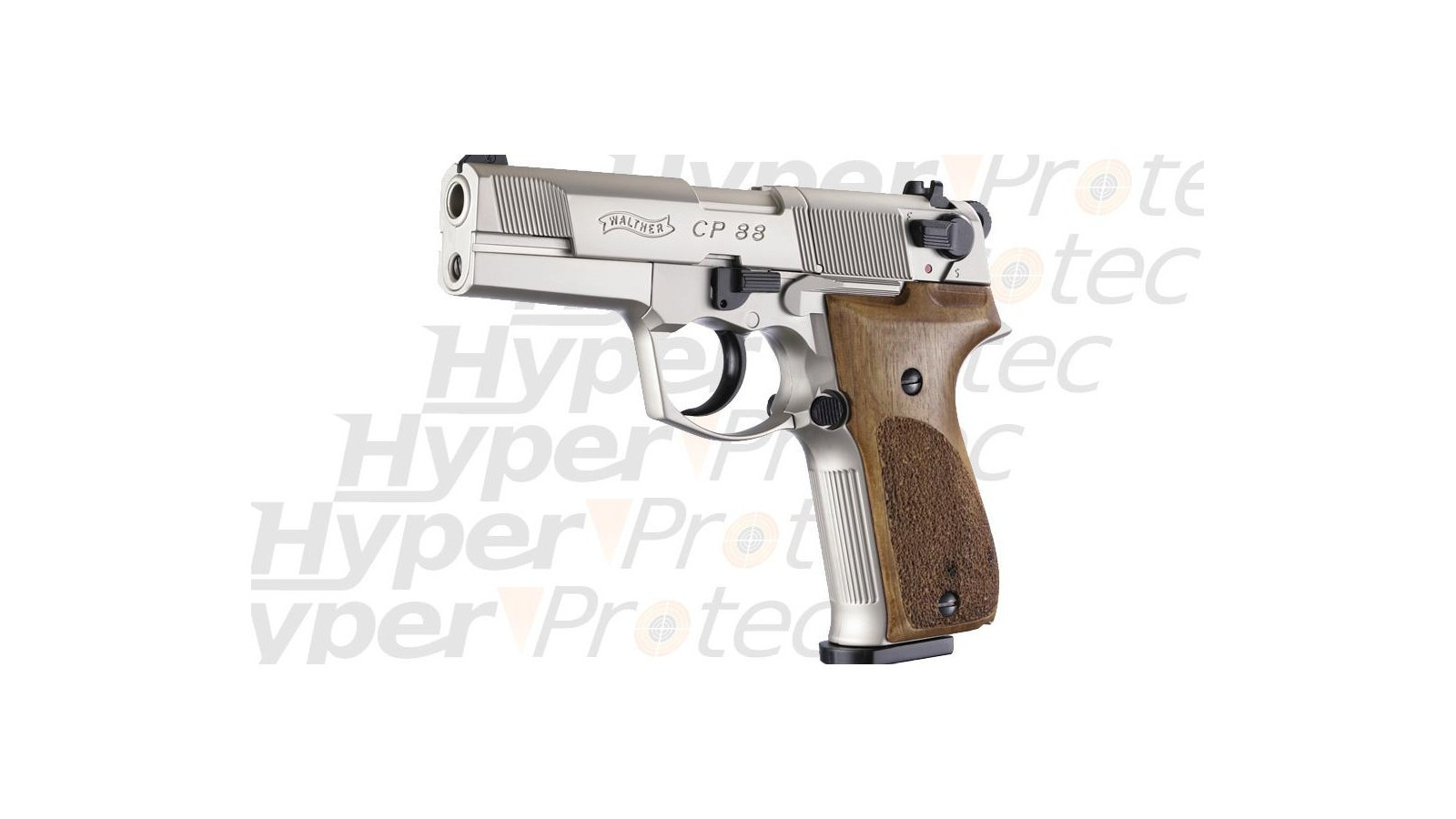 Пистолет за олово Walther CP88 – никел – дървена ръкохватка Пистолет за олово Walther CP88 – никел – дървена ръкохватка