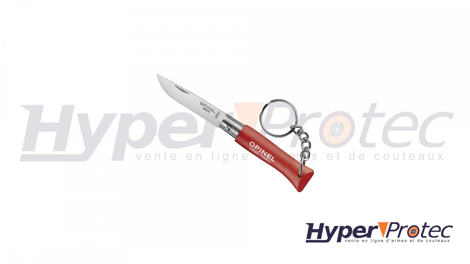 Breloc Opinel nr. 04 din oțel inoxidabil cu mâner roșu