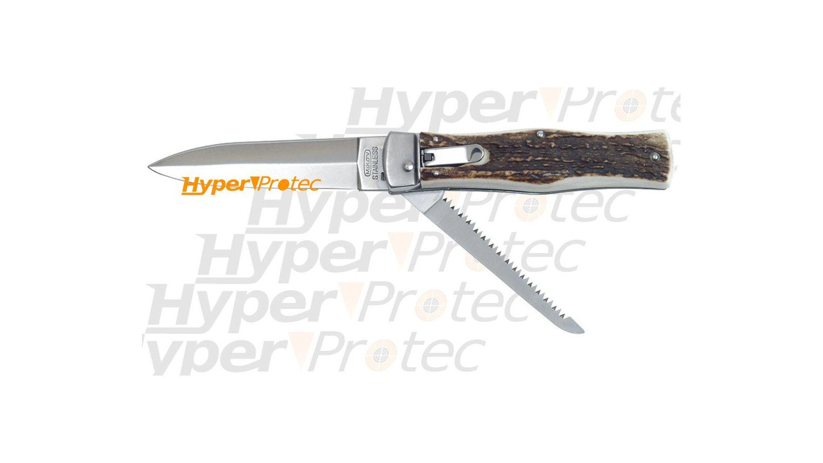 Cuțit automat Mikov Predator 2 piese din corn de cerb + toc