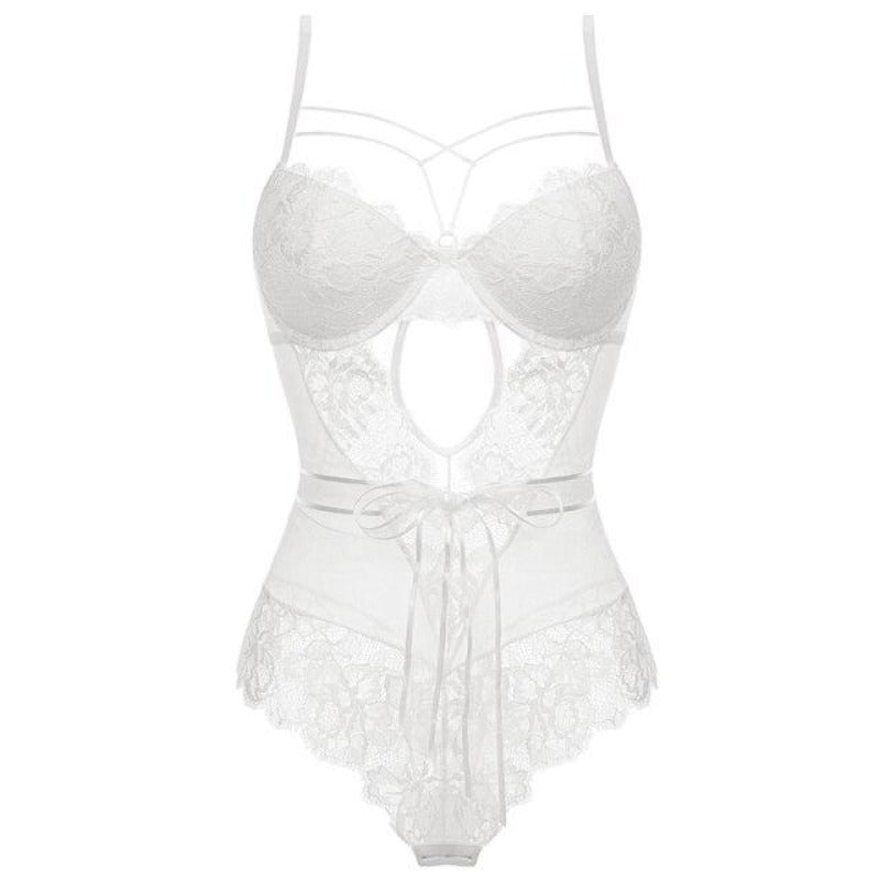 Hvit bustier-korsett med blonder