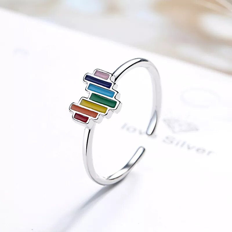 LGBT-ring met regenboogstructuur (Zilver)