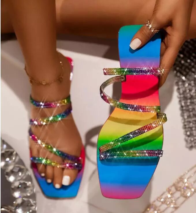 LGBT schoenen strass platte sandalen