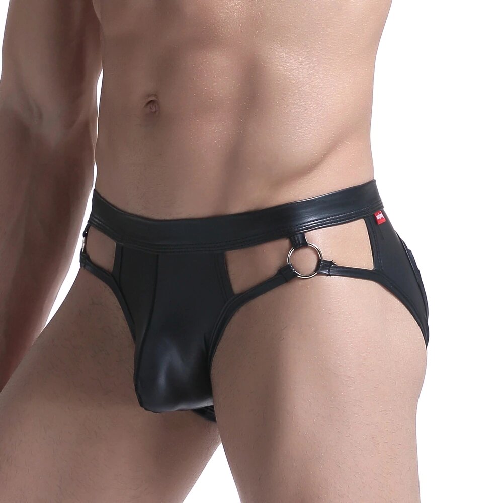 Gay jockstrap van imitatieleer en zilveren details