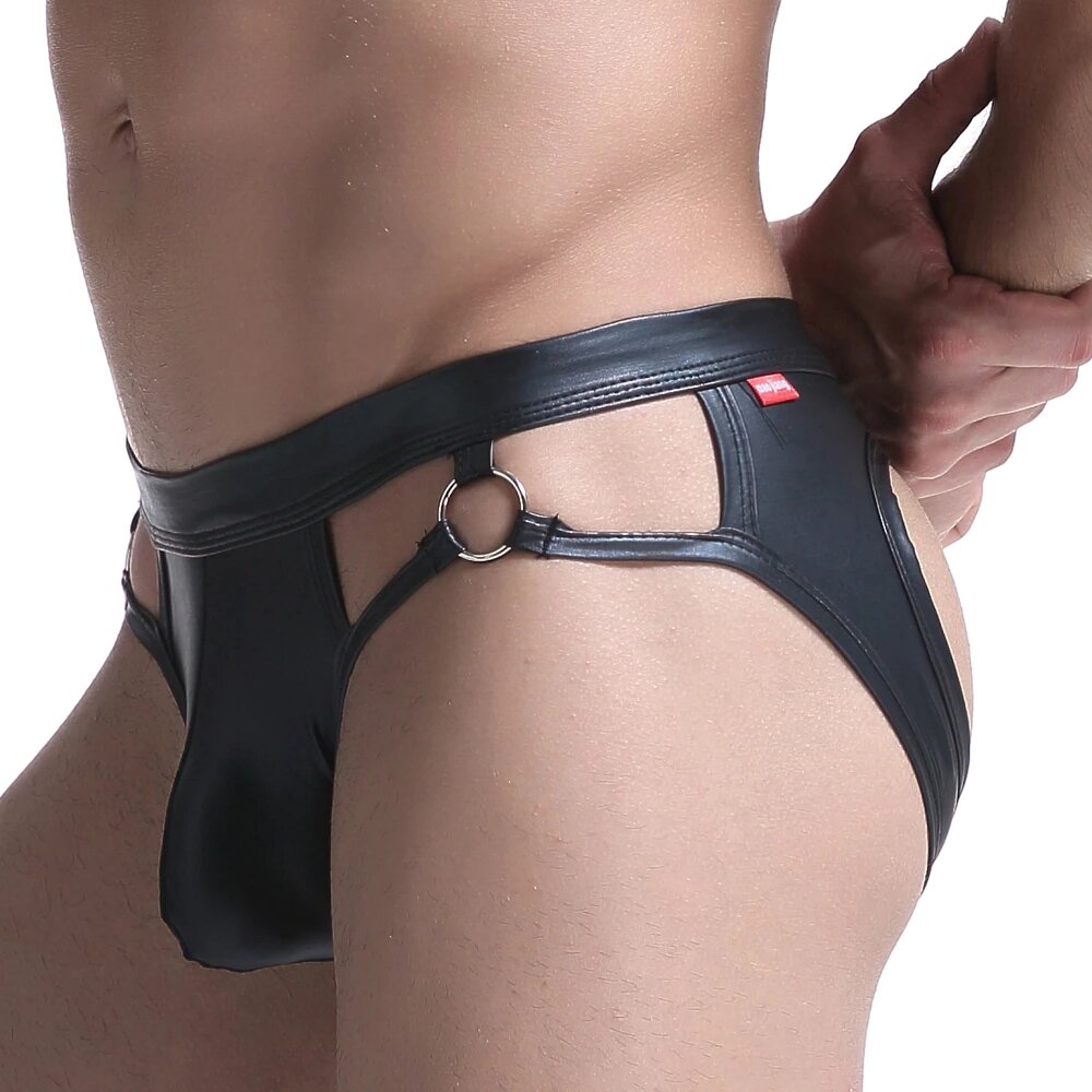 Gay jockstrap van imitatieleer en zilveren details