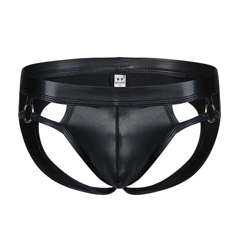 Gay jockstrap van imitatieleer en zilveren details