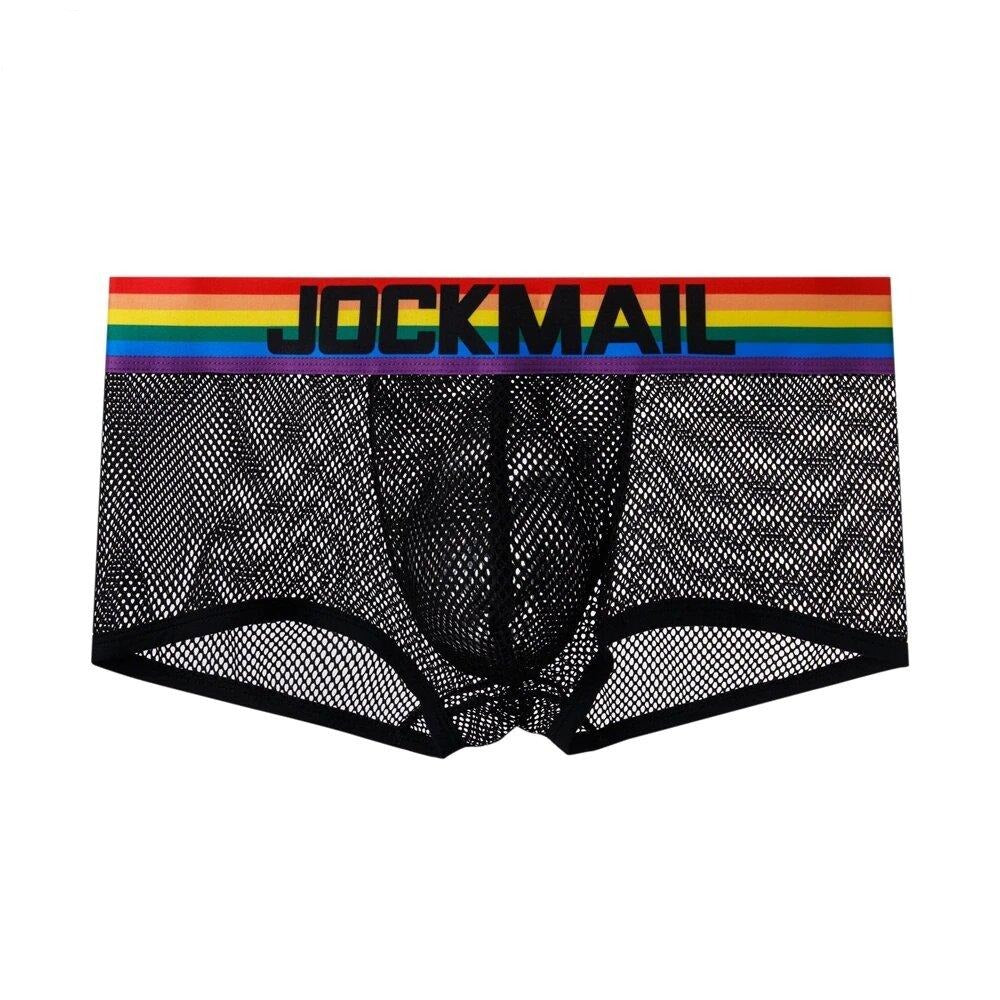 Lingerie gay calções boxer de rede com arco-íris - LGBT Shop 🌈