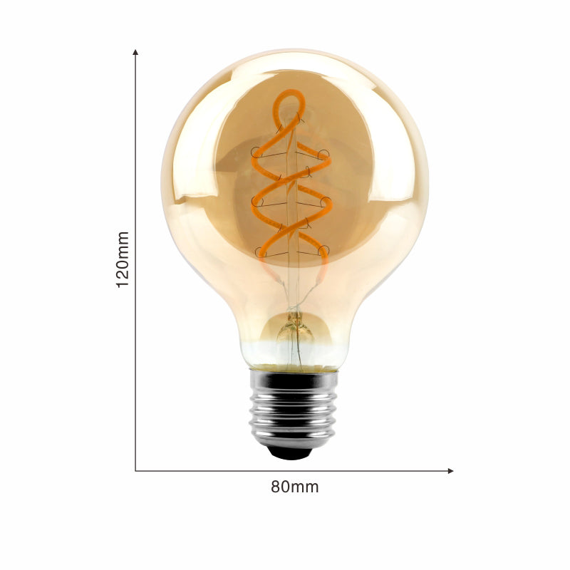 LED žiarovka s vláknom g80 - pätica e27 (jantárová)