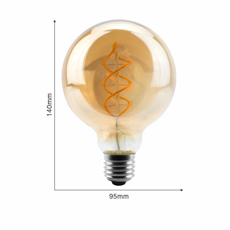 LED žiarovka s vláknom g95 - pätica e27 (jantárová)