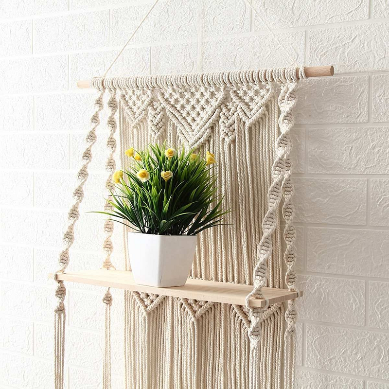 Estantería de pared triple de macramé