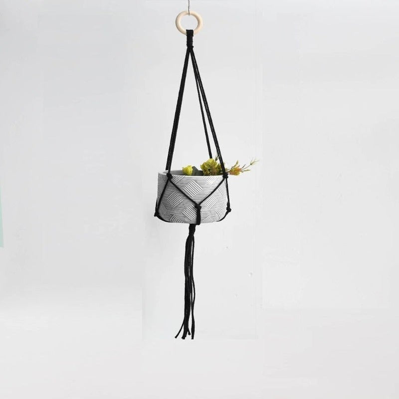 Suspensión vegetal de macramé negro