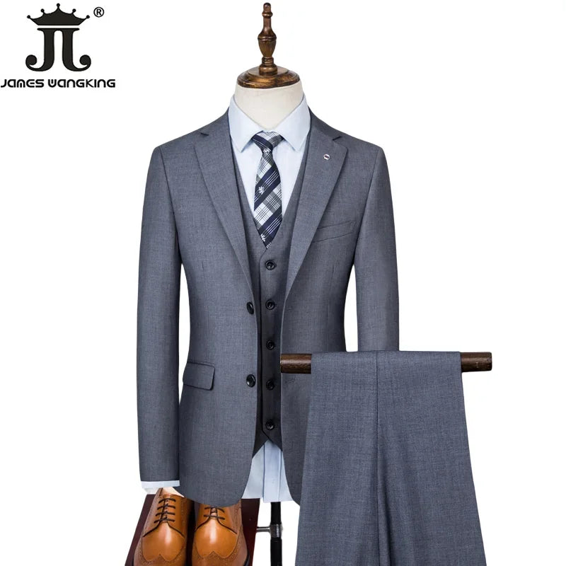 S-8xl men’s suits (jacket + vest + pants) high quality boutique solid color casual business office suit set three and two pieces