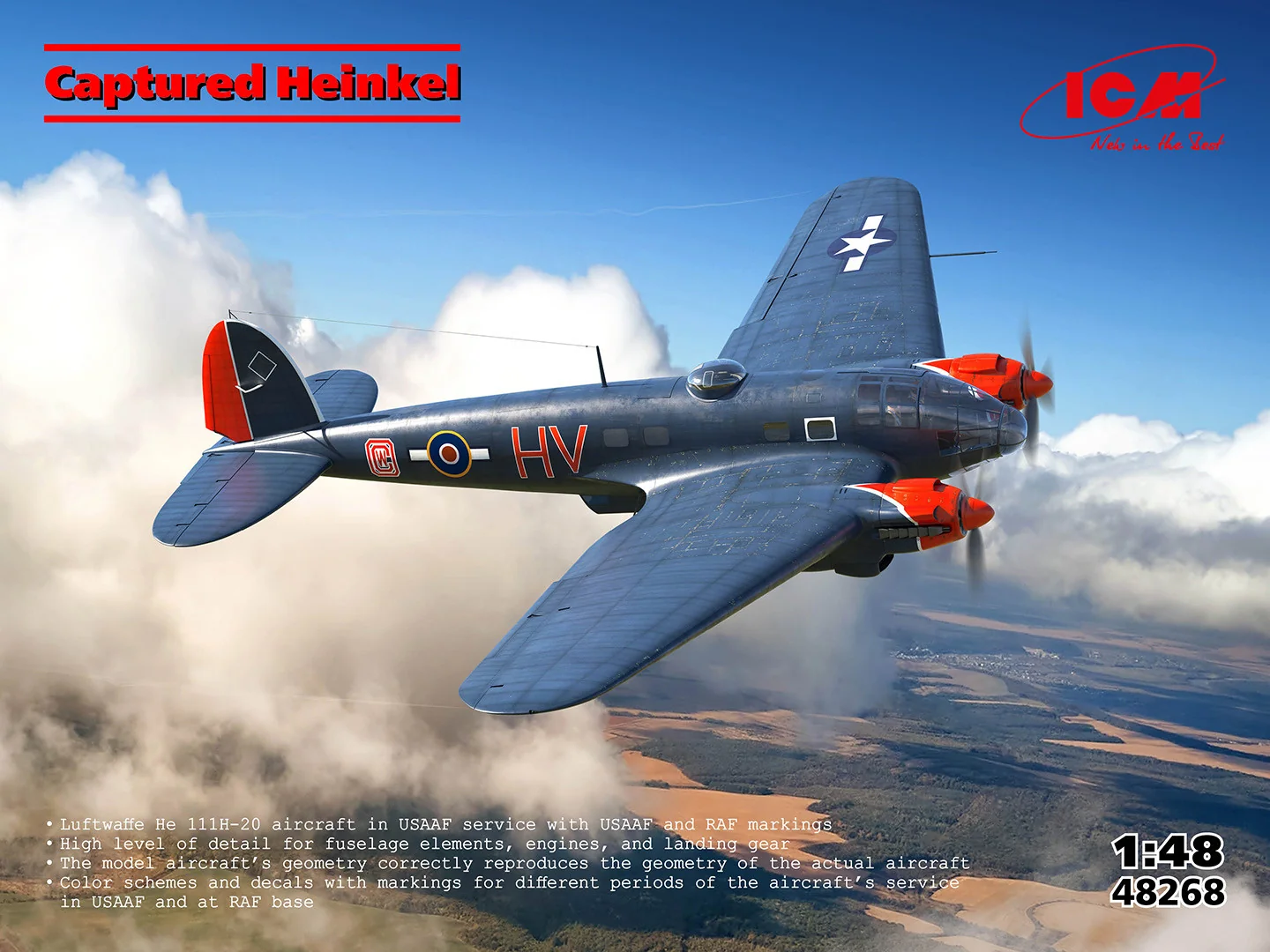 ICM 1/48 WW2 ‘Captured Heinkel’ He 111H-20 bombázó ICM 1/48 WW2 ‘Captured Heinkel’ He 111H-20 bombázó