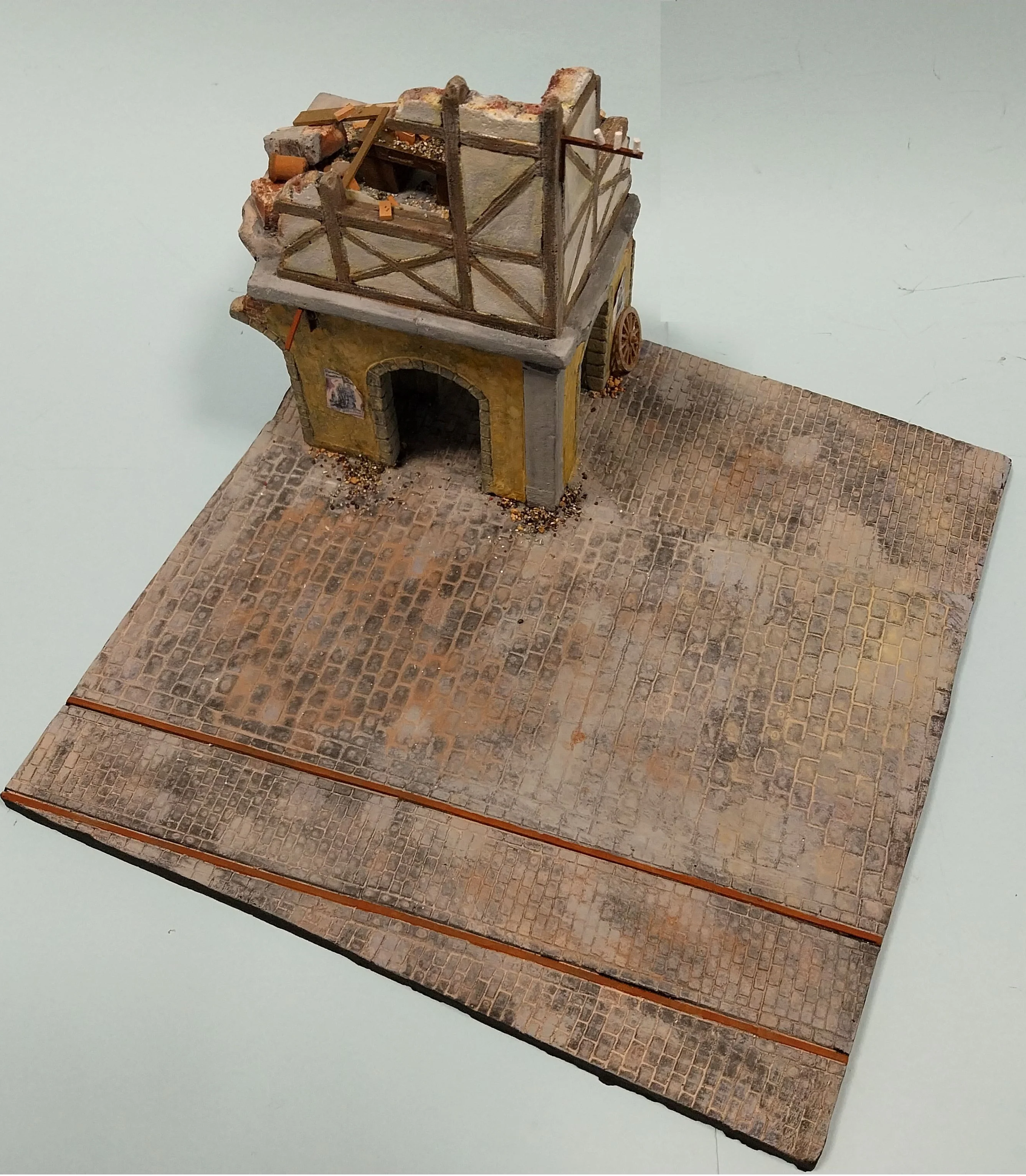 Dioráma 1/35 WW2 nemecká dedinská zrúcanina – základňa 295 mm x 295 mm