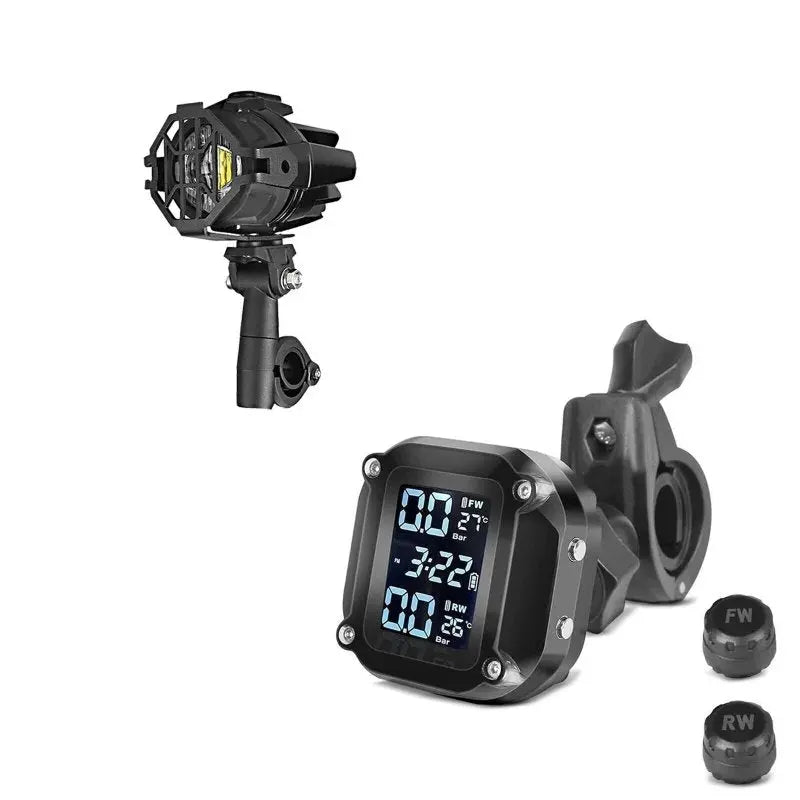 Paket: dodatno LED prednje svjetlo za motocikl + sustav za nadzor tlaka u gumama s indikatorom temperature