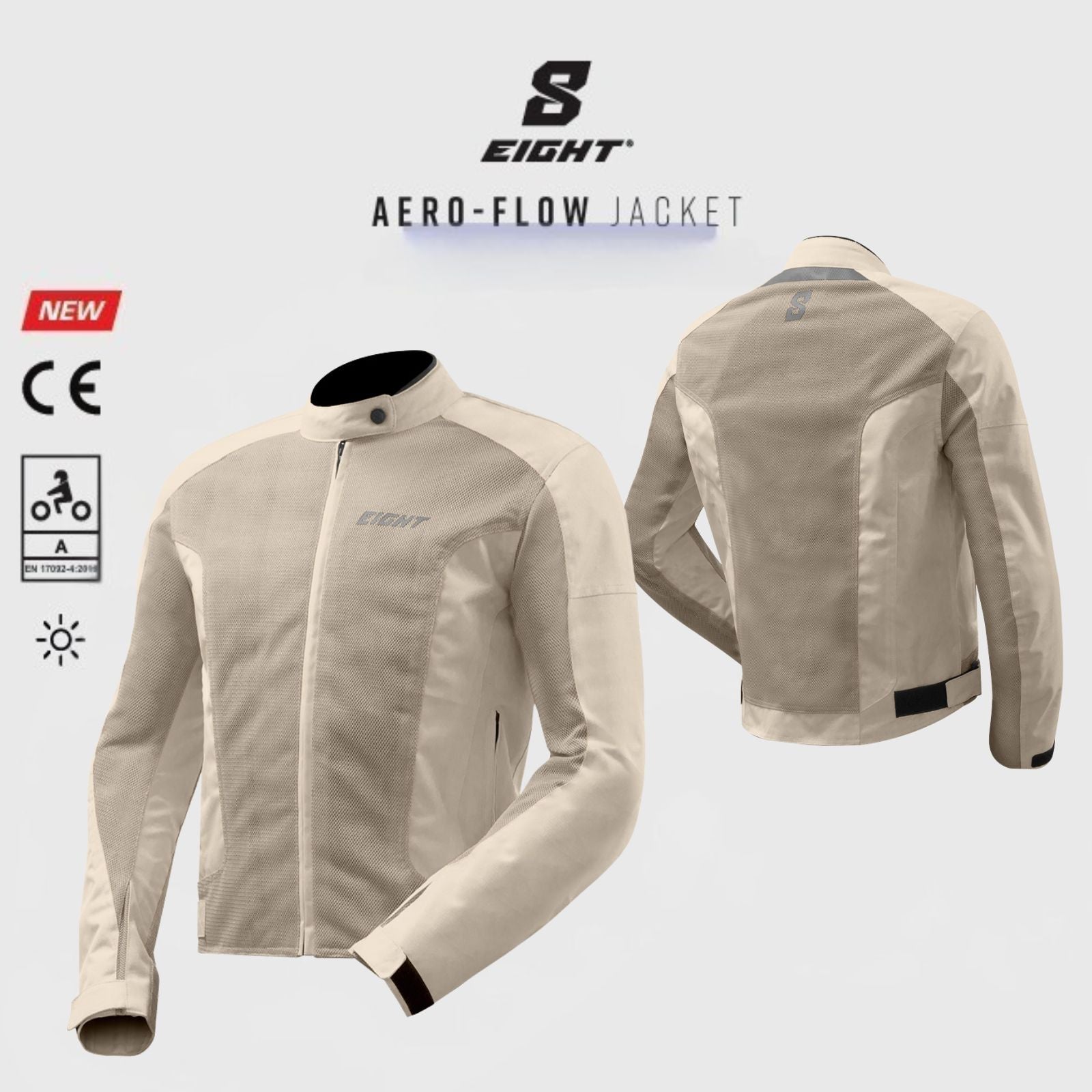 Muška ljetna motoristička jakna | aero-flow “pijesak” (krem bijela)