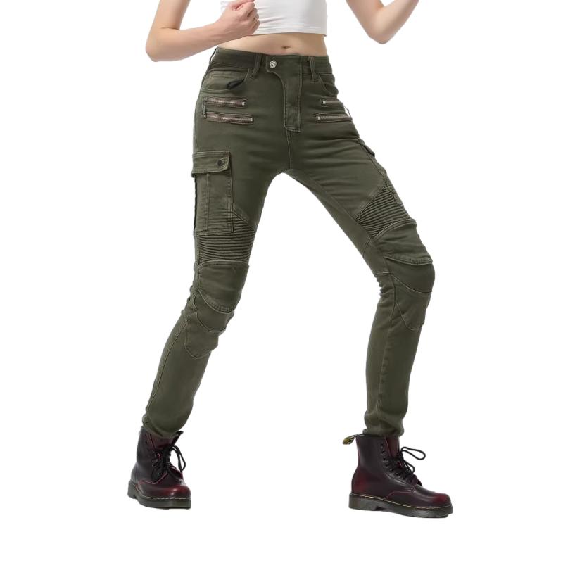 Ženske motociklističke jeans hlače - bella denim™ kaki