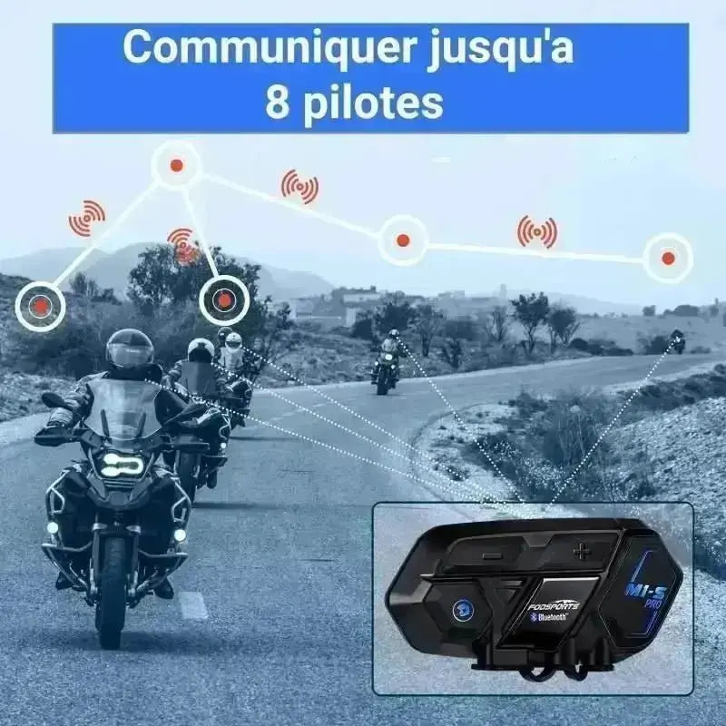 M1-S Pro Bluetooth interkom za motocikle – 8 vozača, dugog dometa, vodootporan