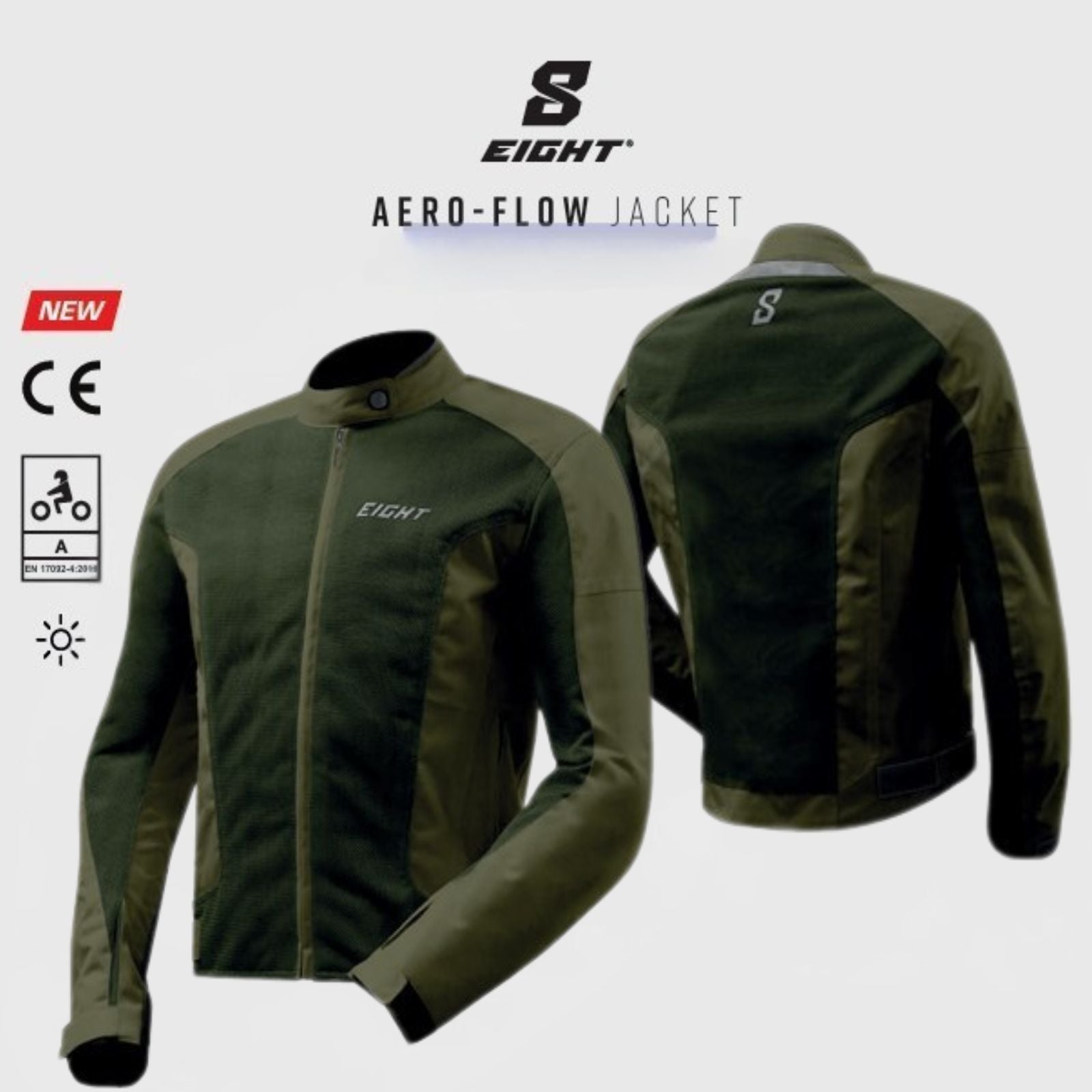 Muška ljetna motoristička jakna | aero-flow “kaki / maslinasto zelena”